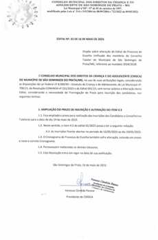Conselho Municipal da Criança e do Adolescente - Inscrições Prorrogadas até o dia 19/05.